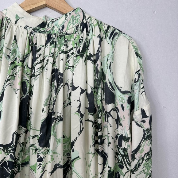 Asos Maxi Dress Size 10 Green Marble Print High Neck Tiered BNWT - Picture 3 of 13